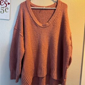 Cozy Oversized Free People Pink V-Neck Sweater